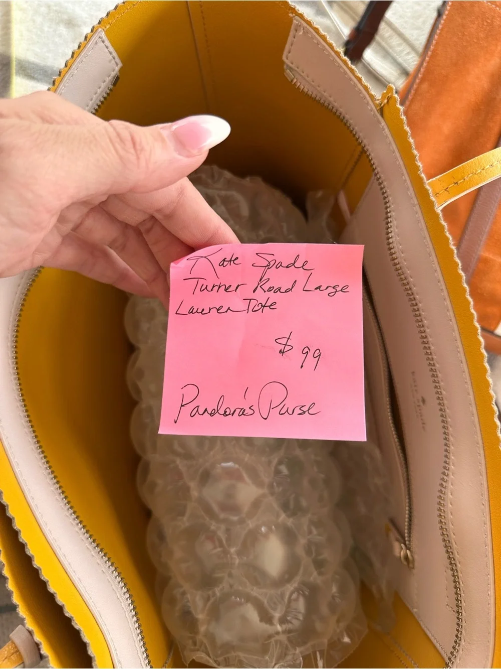 kate spade pale pink tote with yellow interior